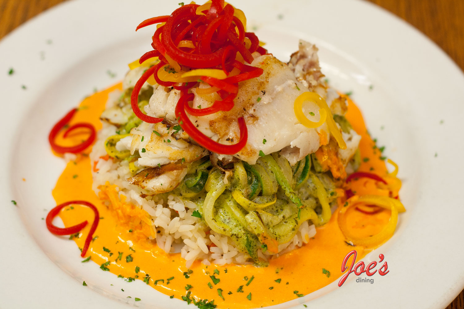 Grilled Alaskan Cod in Roasted Red Pepper Couli